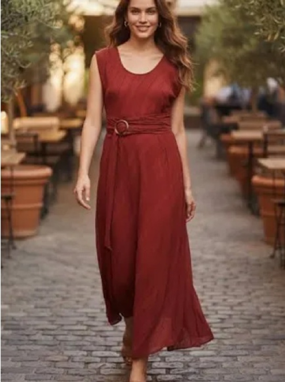 Anthropologie Moulinette Soeurs Maxi Dress in Deep Burgundy with Belt